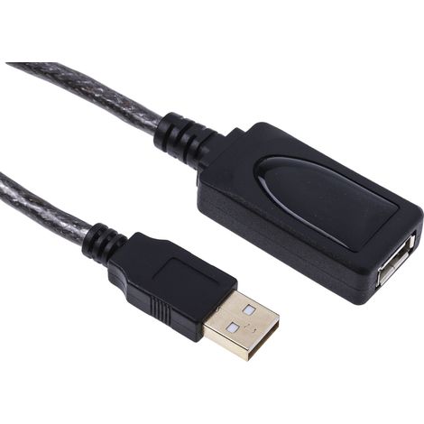 Rallonge USB RS PRO, USB A femelle vers Fiche USB 2.0 A mâle, Noir, 12m ( Prix pour 1 ) (1/2)
