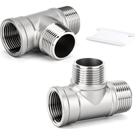 2 Stück T-Stücke aus Edelstahl 304, 1/4" BSP Außengewinde x Außengewinde x Innengewinde, T-Adapter (Innengewinde) (1/5)
