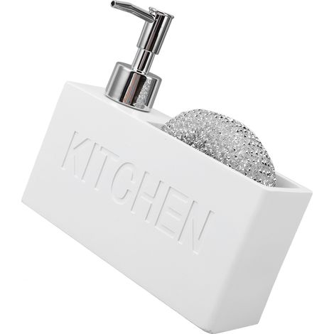 Dispenser di sapone da cucina con porta spugna, a pressione, a pompa per piatti, in flacone di acciaio per il bagno. (1/5)
