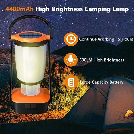 Lanterne Camping LED,4400mAh Lampe Solaire Camping Rechargeable avec Luminosité Réglable 4 Modes (1/4)