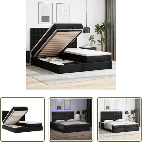 Matratze - Ottoman-Bett mit Matratzen & LEDs Schwarz 160x200 cm Kunstleder (1/5)