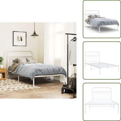 Letto con supporto - vidaXL Giroletto con Testiera Metallo Bianco 100x190 cm - Letto con spazio sottostante
