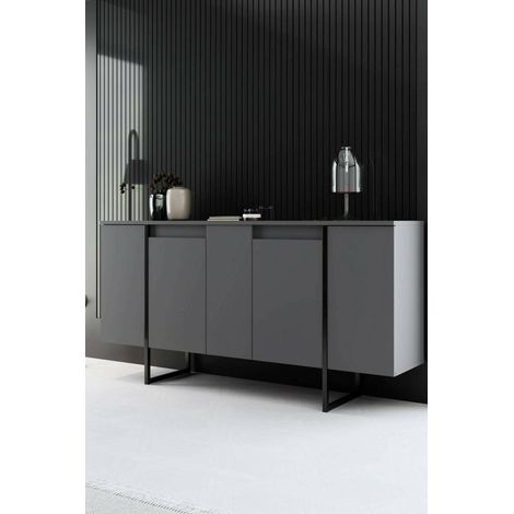 Dmora - Aparador Dgarzitt, Bufé de salón, Aparador de salón, Despensa de cocina, 160x35h80 cm, Antracita y Negro (1/5)