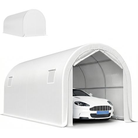 Garage extérieur pour voiture 3, en tissu, métal, blanc, pour maison et usage quotidien, format pratique, style facile à associer