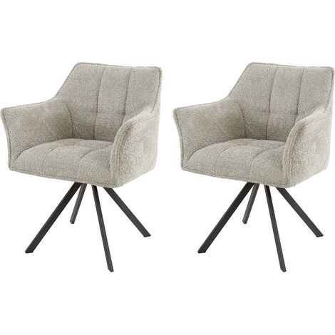 Lot de 2 fauteuils repas pivotants en tissu bouclette sable