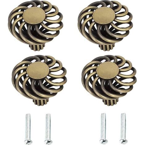 4 Pieces Antique Bronze Cabinet Handle, Vintage Birdcage Cabinet Door Knobs, Furniture Door Handle with Screws, for Drawer, Door, Wardrobe