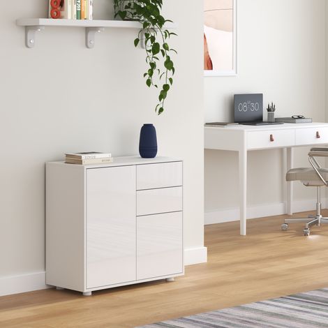 Sideboard Paarl mit 2 Türen 74x79x36 cm Weiß, hochglanz [en.casa]