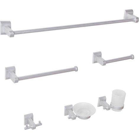 6-Piece Bathroom Hardware Set TALARA with Towel Bars and Hooks Silver