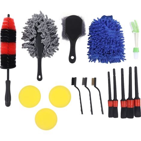 16 pcs lot Brosse de Détail Auto Kit Nettoyage Intérieur Extérieur Outil Voiture Set (1/5)