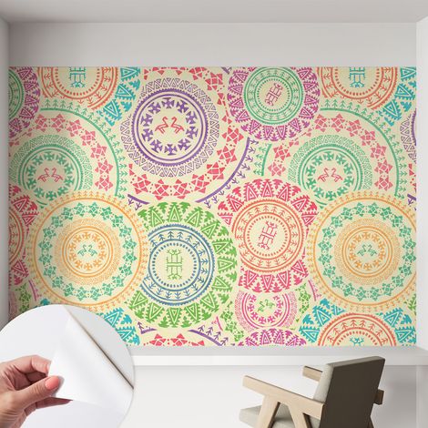 Papier peint autocollant adhésif avec motifs pour salon et chambre accessoire stylé pour votre intérieur Mandalas colorés 152x104 cm (1/5)