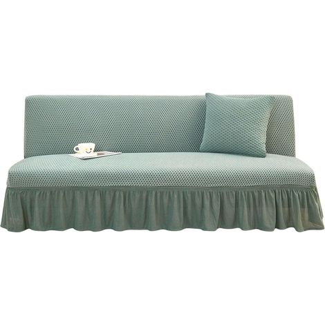 Housse futon épaisse à volants sans accoudoirs, installation facile, vert, taille S (120x150 cm)