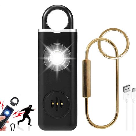 Alarme de sécurité personnelle 130 dB - Alarme d'autodéfense avec lampe torche et chargeur USB - Noire - alarme anti-agression (1/5)