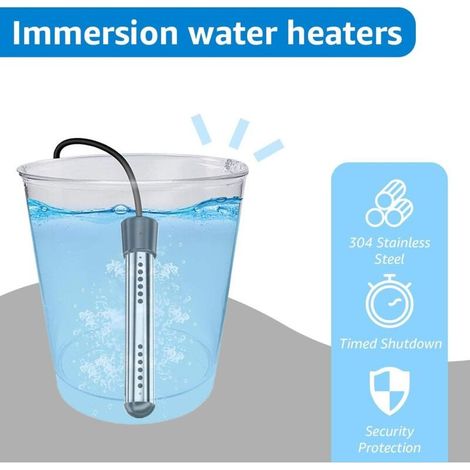 Chauffe-Eau a Immersion 3000W, Chauffe-Piscine avec Minuterie d'arrêt Automatique, Thermoplongeur Electrique Portable en Acier Inoxydable pour Piscine