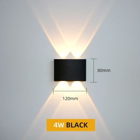 (Noir 4W - Étanche IP65 - Lumière chaude 3000K) Applique murale LED en aluminium étanche IP65 pour l'extérieur, le jardin et l'intérieur, compatible avec les chambres, les salons et les escaliers (1/5)