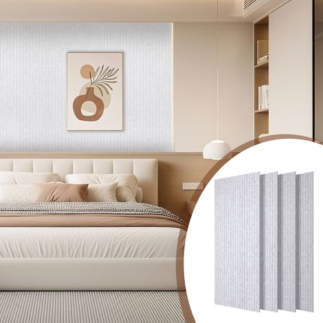 Wolketon Panneaux acoustiques muraux autocollants, lot de 4 en feutre, 120 x 60 x 0,9 cm gris, absorbeurs de son à rainures verticales (1/5)
