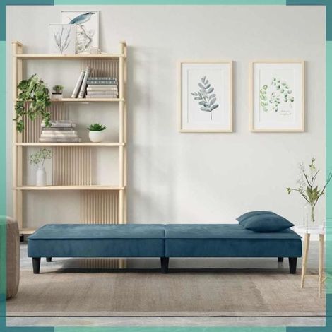 Canapé-lit - 351906 - Bleu velours - Lit 200 x 100 cm - Garnissage mousse (1/5)