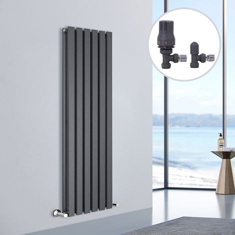 Designer Radiator D Shape Flat Panel Rad Central Heating Rads 1600x410mm Double Anthracite (1/5)