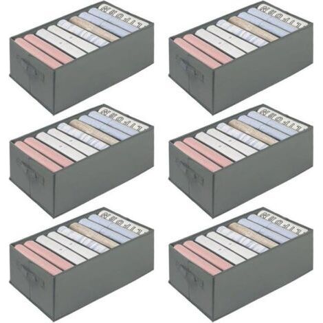 FENOPLASTICABoîte Rangement Vetement Pliable Organisateur Tiroir Lavable pour Pantalon,Chaussettes,Gilet,Leggings- Gris (6 Pcs, 34 25 17cm) (1/4)