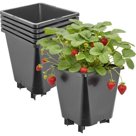 Garronda x5 Pots de Pépinière Carrés Plastique 19,5 x H 19 cm (5L) - Pot Hydroponique Fraisier Framboise Pot Semis avec Drainage Pot de Fleur Culture Serre Jardin Intérieur Extérieur GD-0206 Noir