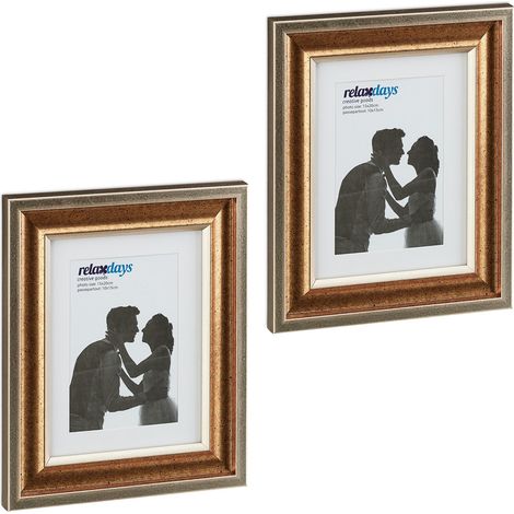 Lot de 2 cadres photo portrait paysage design antique épais 26,5 x 21,5 x 2 cm en plastique noir (1/5)