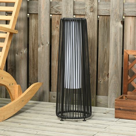 Outsunny Solar-Stehlampe aus Rattan mit 0,8-W-LED, automatischer Lichtsteuerung, Außendekoration, Ø 21,5 x 61 cm, Schwarz