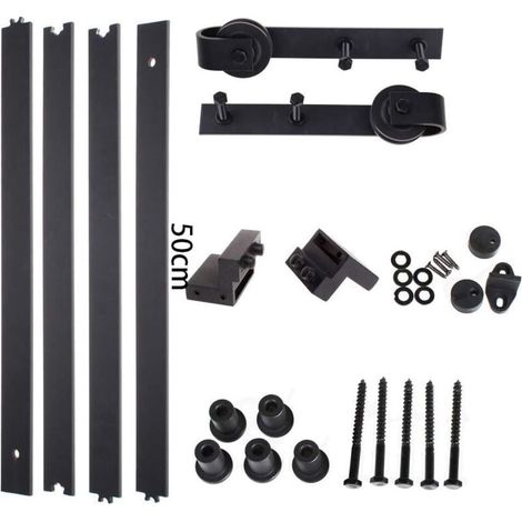 STOEX 2M Quincaillerie Kit de Rail Suspendu Porte Coulissante, Ensemble Industriel Hardware kit pour Porte Suspendue en Bois Système de Porte avec Roulettes et Rail (1/4)