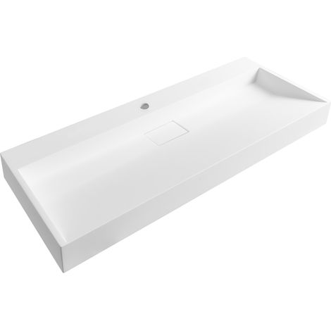 Lavabo suspendido de pared clásico rectangular fundición mineral acabado mate 120 x 46 cm blanco Quenko (1/5)