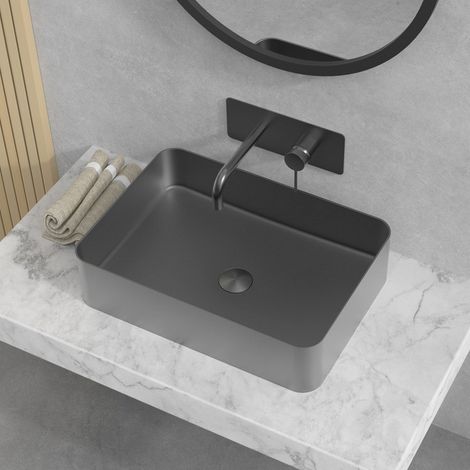 Lavabo appoggio rettangolare in acciaio finitura gun metal KAM-L50GM kamalu
