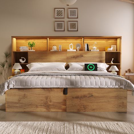 cama matrimonio con almacenaje 160x200 madera DESVIAE (1/5)