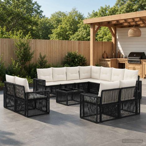 vidaXL Set Divano da Giardino 12 pz Nero e Bianco Crema polyrattan (1/5)