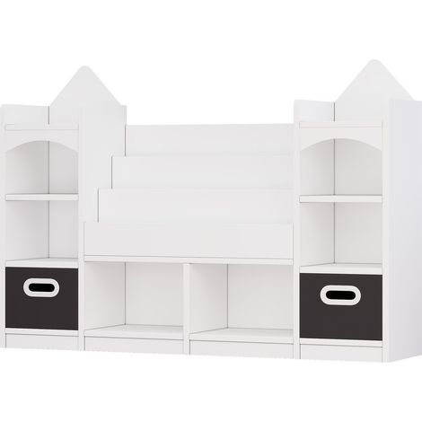 Libreria per bambini in MDF bianco con 2 scatole pieghevoli 130 x 30 x 90 cm MODENUIT (1/5)