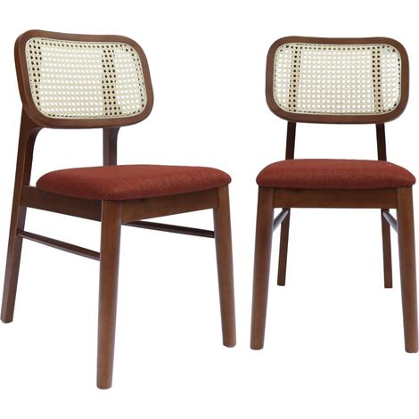 sweeek - 2er-Set Vintage-Stühle aus Heveaholz mit Rattan-Geflecht
