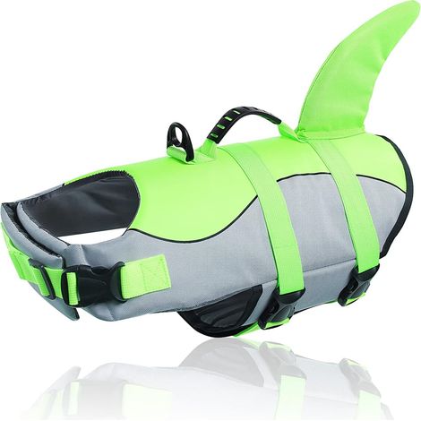 Verstellbare Hundeschwimmweste mit weichem Griff, Schwimmweste für Haustiere für Pool, Strand und Bootfahren, grün, Größe L (1/5)