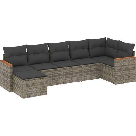vidaXL Cuscino da seduta -  Set Divani da Giardino 7 pz con Cuscini Grigio in Polyrattan (1/5)