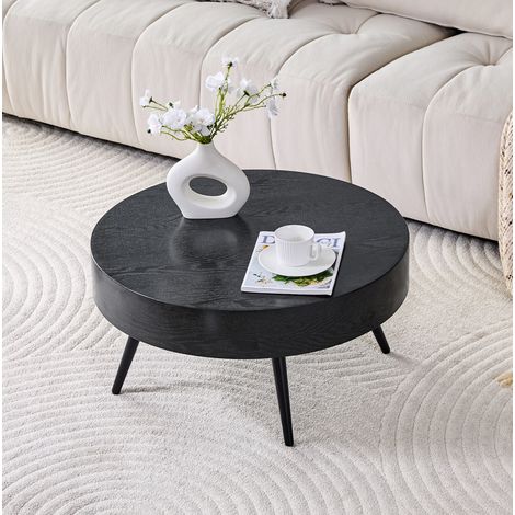 Runder Couchtisch 70 x 70 x 35,5 cm schwarz, MDF-Tablett und Metallbeine MEUBLIV (1/5)