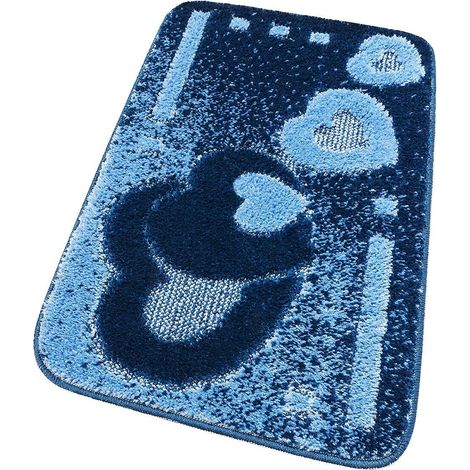 Tappeto Bagno Cuori Morbido Antiscivolo Assorbente Scendiletto Doccia 100% Made In Italy Blu - 50x110 cm