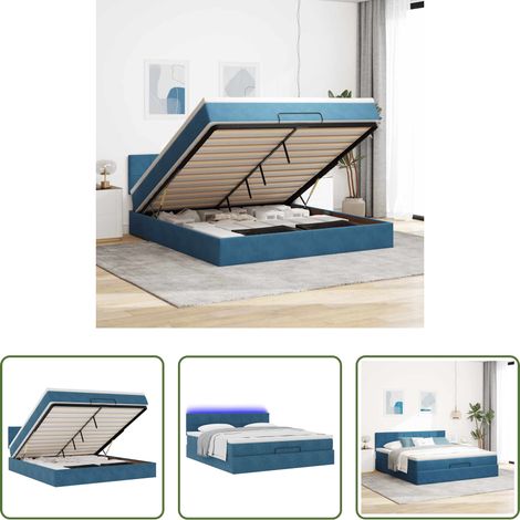 vidaXL Rangement sous le lit - Cadre de lit ottoman avec matelas bleu foncé 180x200 cm velours (1/5)
