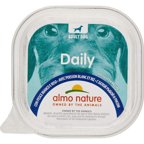Almo Cane Daily Senza Glutine Vaschetta Pesce Bianco e Riso 300gr (1/4)