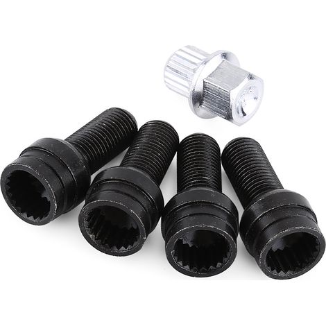 Jeu de 4+1 écrous de roue M14x1.5 mm en acier noir avec clé antivol (1/5)
