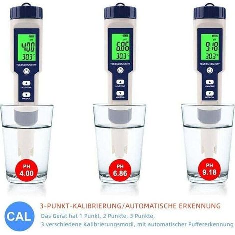 PH-Mètre, 5 En 1 PH/TDS/EC/Salinité/Tempmètre, Testeur De Moniteur De Qualité De L'eau Pour Piscines, Culture Hydroponique, Eau Potable, Aquariums (1/5)