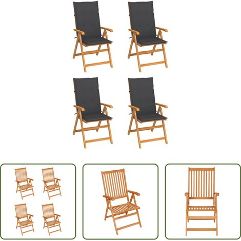 Chaise de jardin teck - Chaises de jardin lot de 4 avec coussins anthracite Teck solide (1/5)