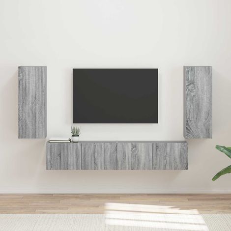 TV-Wandregal-Set Wandmontiert 4 pcs Graues Sonoma Holzwerkstoff