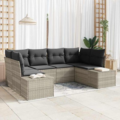 Conjunto de sofá de jardín 6 pcs Gris Claro ratán sintético vidaXL (1/5)