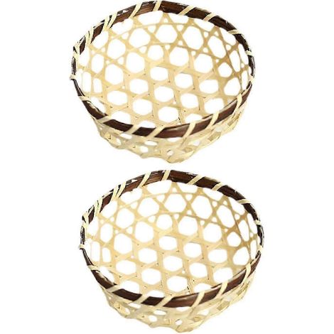 Lot de 2 mini paniers tressés en bambou, plateau de service décoratif, panier rustique en osier fait main, multifonctionnel-9cm Round (1/5)