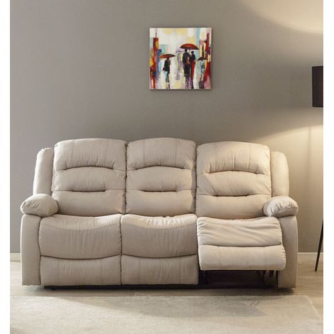 Canapé droit de relaxation manuel 3 places en tissu beige Pretoria (1/5)