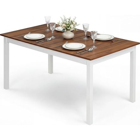 COSTWAY Tavolo da Pranzo per 4-6 Persone,con Gambe in Legno di Gomma Massello,152x91x76 cm (1/5)