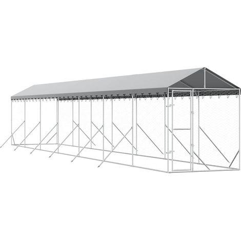 Maison Exclusive - Outdoor-Hundezwinger mit Dach Silbern 2x14x2,5