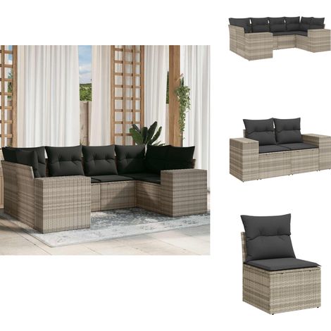 Salon de jardin 6 pcs avec coussins gris clair résine tressée - Ensemble De Canapés De Jardin - Ensembles De Canapés De Jardin - Ensemble De Canapés D'extérieur - Ensemble De Canapés De Patio (1/5)