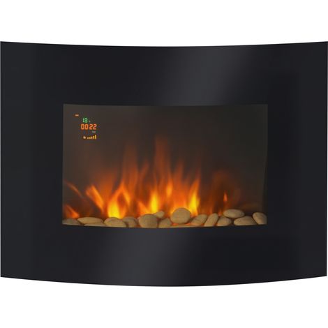 Caminetto elettrico a parete con illuminazione LED laterale, design d'avanguardia, display a LED con telecomando e timer, 900/1800W, luminosità regolabile, nero. (1/5)