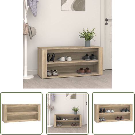 The Living Store Schuhregal Sonoma-Eiche 100x35x45 cm Holzwerkstoff - Schuhregal - Schuhschrank - Holzwerkstoff Möbel - Garderobe - Wohnzimmer Deko (1/5)
